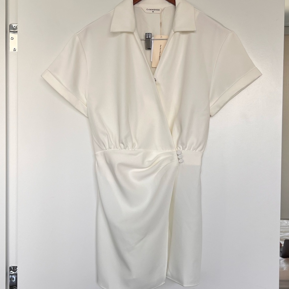 White Collared Wrap Dress - Picture 2 of 6